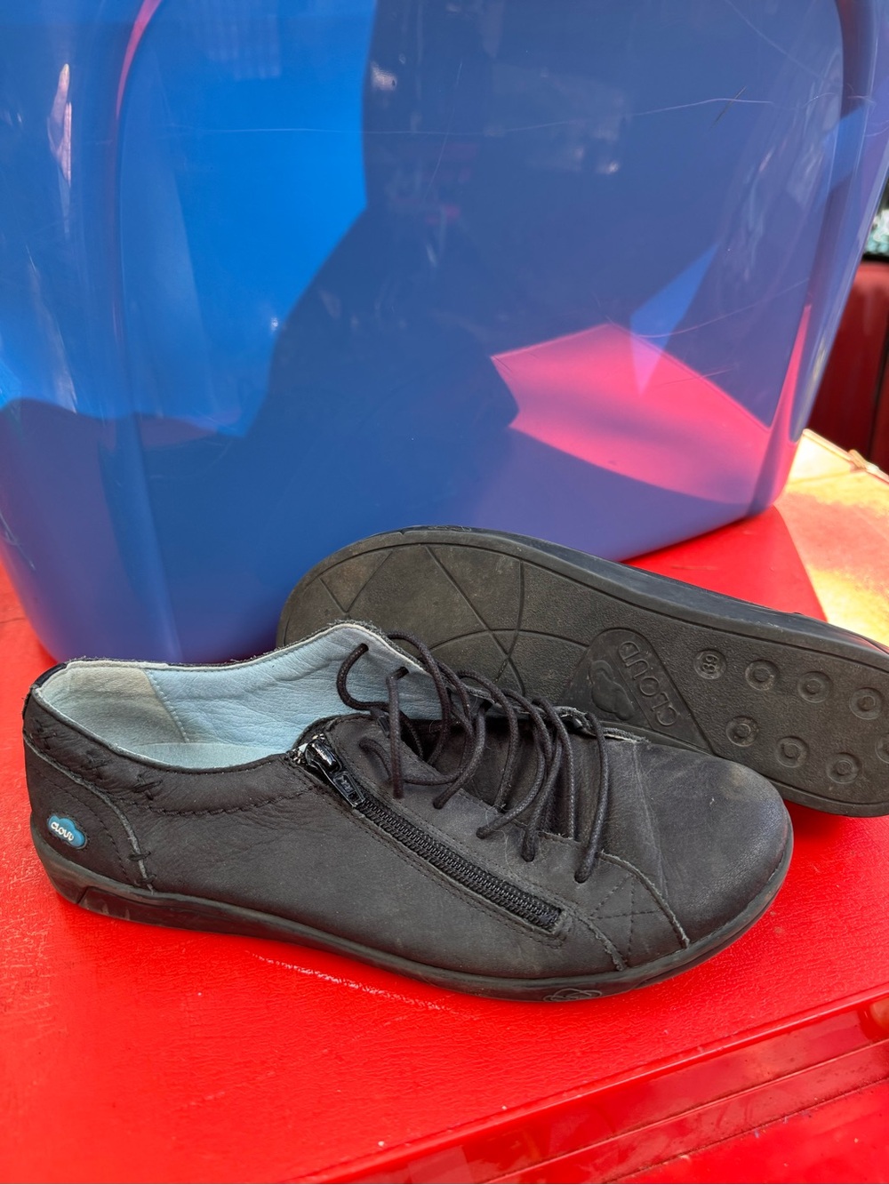 Black leather Casual Lace-Up Slip-On women’s Shoe with Side Zip